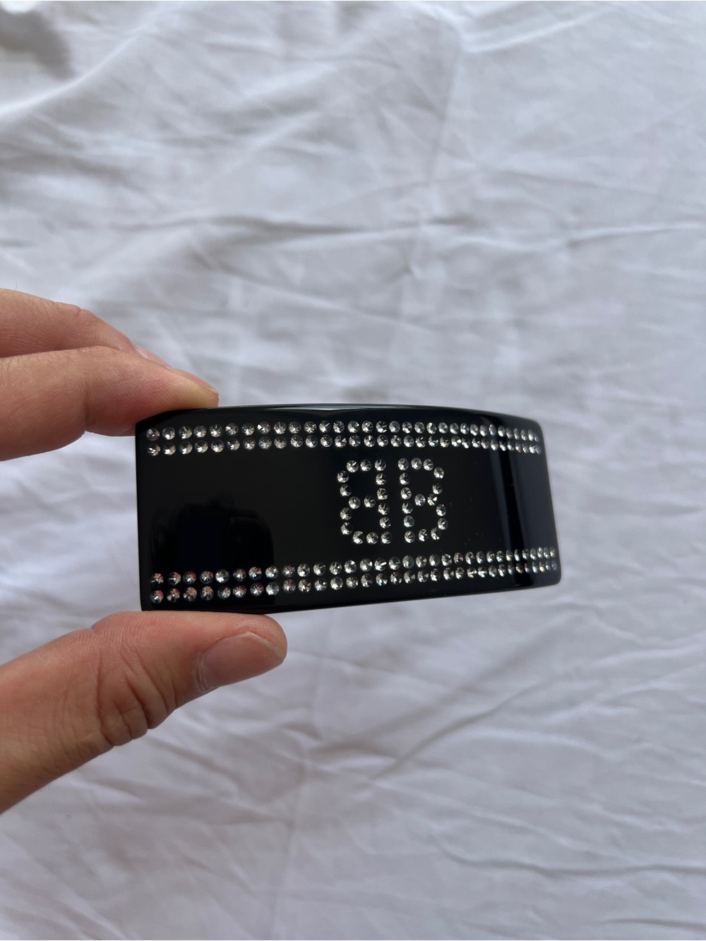 BRAND NEW BALENCIAGA  XXL Hair Clip in black resin and brass with rhinestones